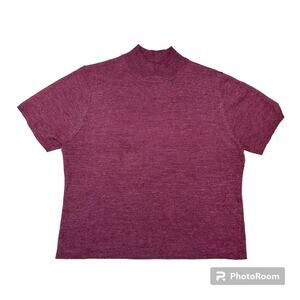 Sag Harbor Lightweight Short Sleeve Mock Neck Heather Red Purple Sweater Size XL